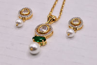 Cubic Zirconia and Faux Pearl Pendant Set - E1208