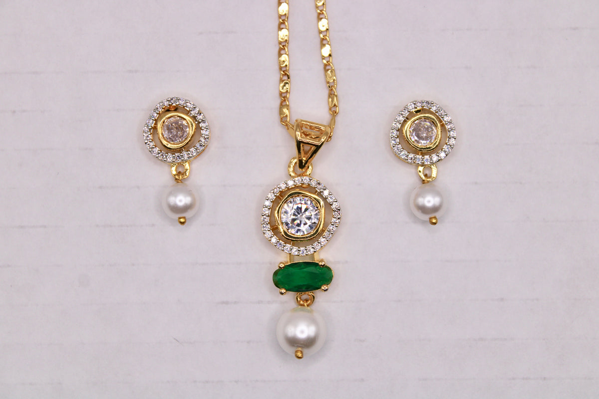 Cubic Zirconia and Faux Pearl Pendant Set - E1208