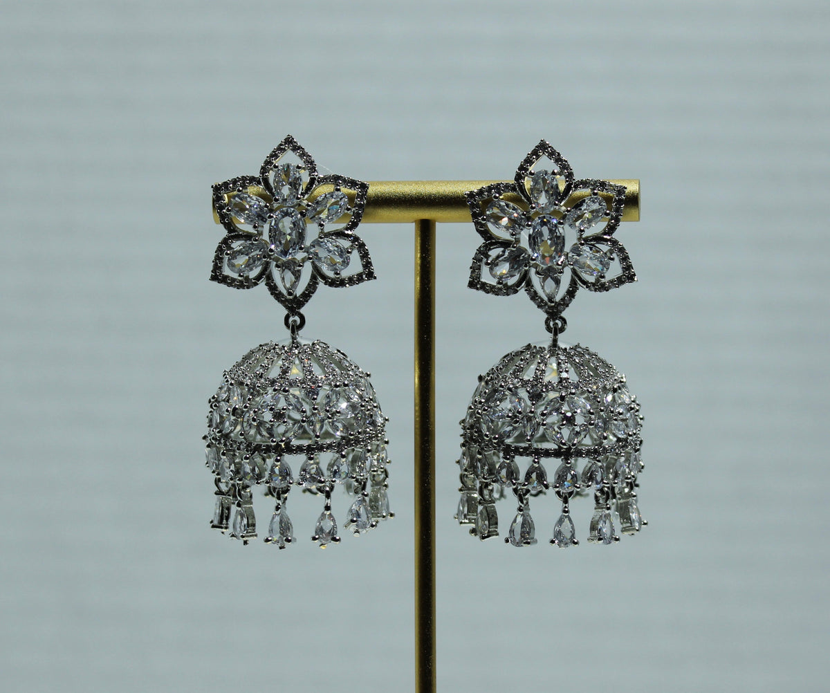 Floral Cubic Zirconia Jhumki Set - E825