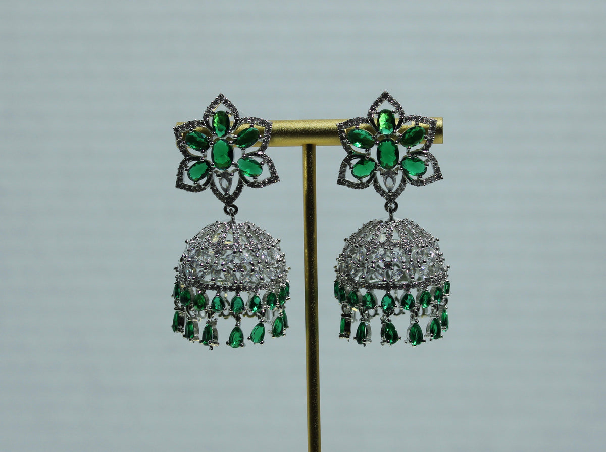 Floral Cubic Zirconia Jhumki Set - E825