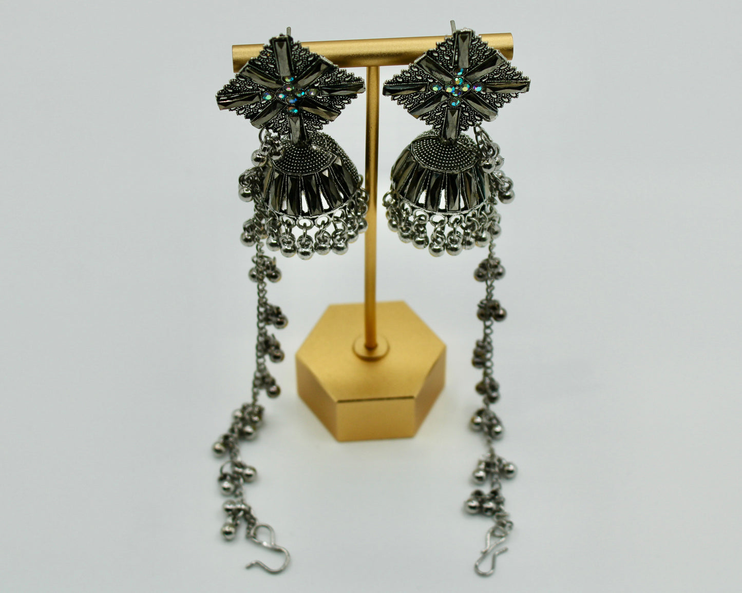 Rhinestone and Ghungroo Jhumki Set - E7006