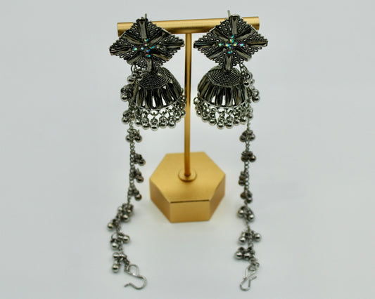 Rhinestone and Ghungroo Jhumki Set - E7006