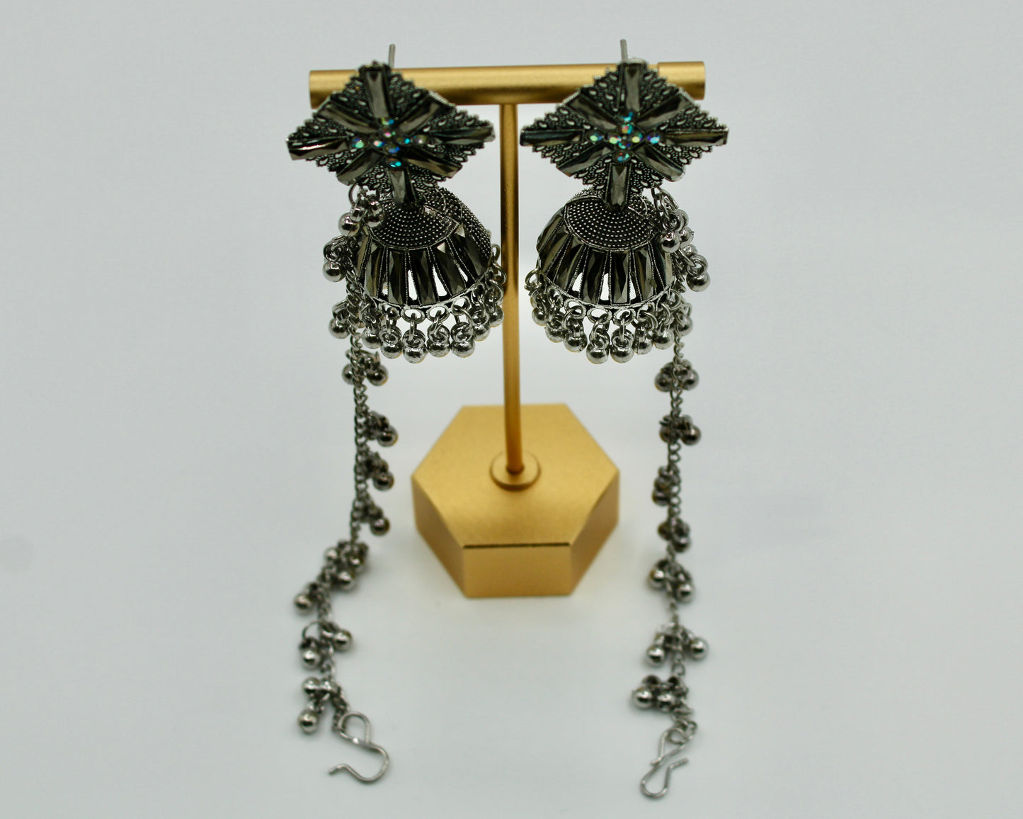 Rhinestone and Ghungroo Jhumki Set - E7006