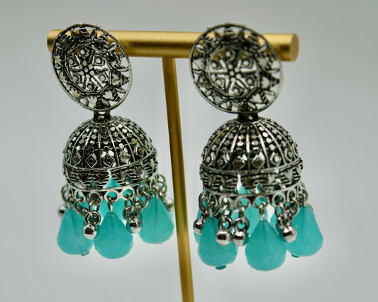 Acrylic Bead and Ghungroo Jhumki Set - E7004