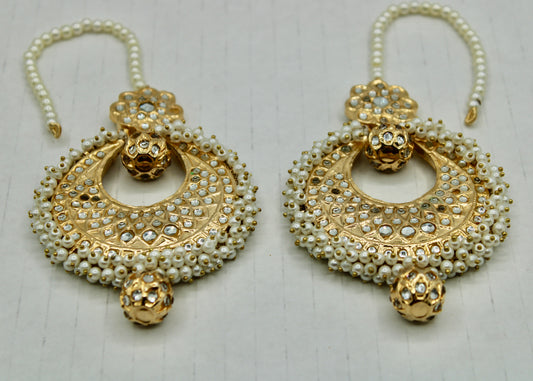 Hand-Made Thappa Kundan Chaand Baali - E7028