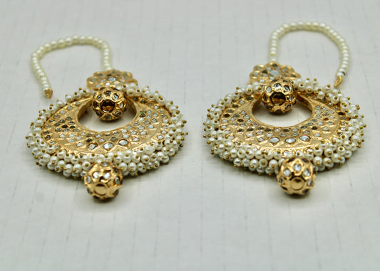 Hand-Made Thappa Kundan Chaand Baali - E7028