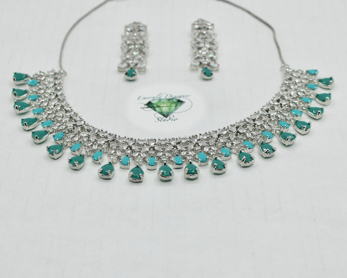 Two-Toned Cubic Zirconia Necklace Set - E798