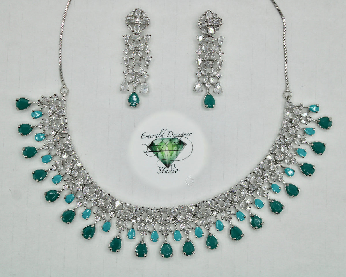 Two-Toned Cubic Zirconia Necklace Set - E798