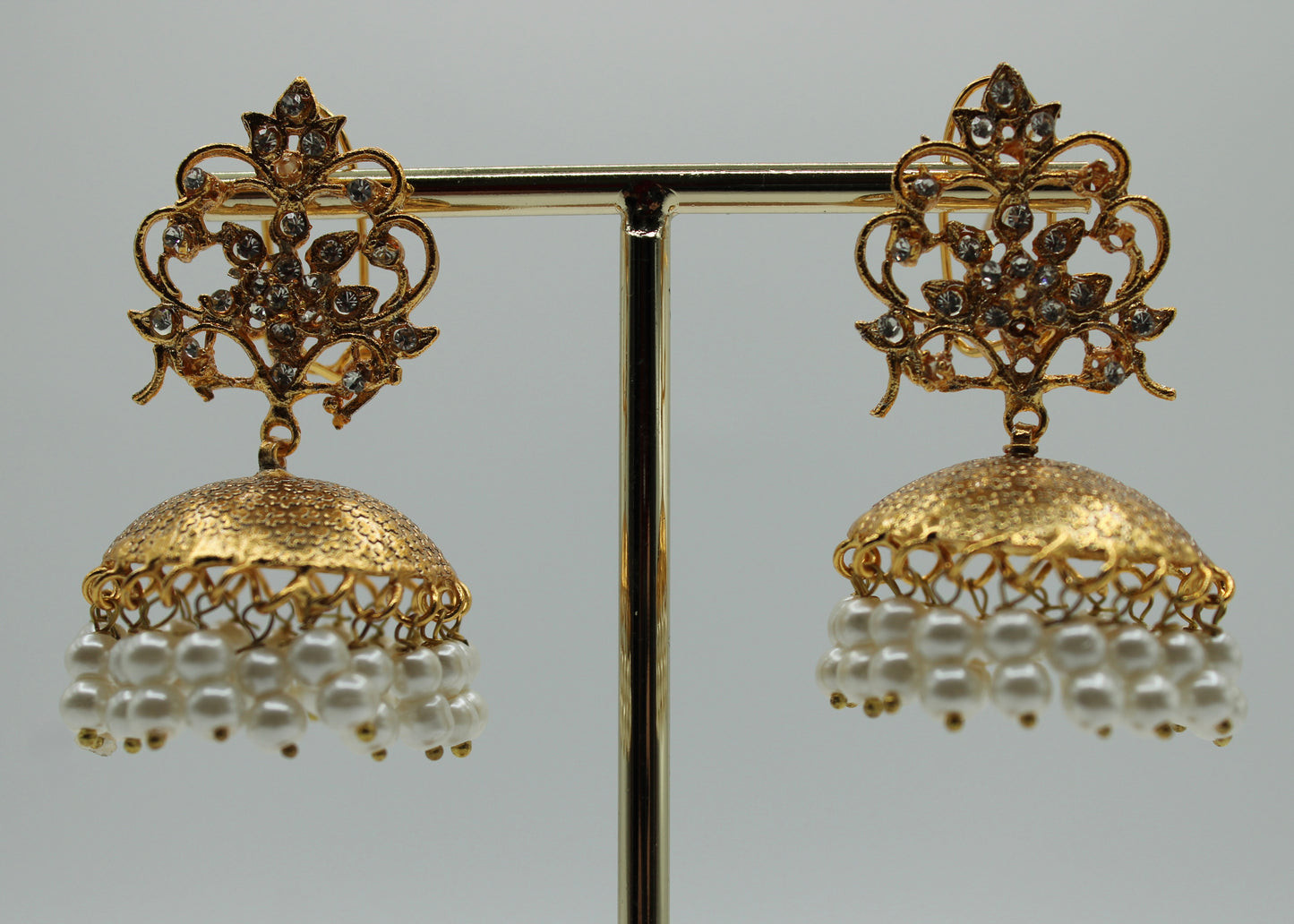 Dainty Cubic Zirconia and Faux Pearl Jhumki Set - E7026