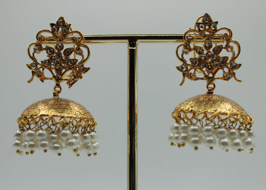 Dainty Cubic Zirconia and Faux Pearl Jhumki Set - E7026