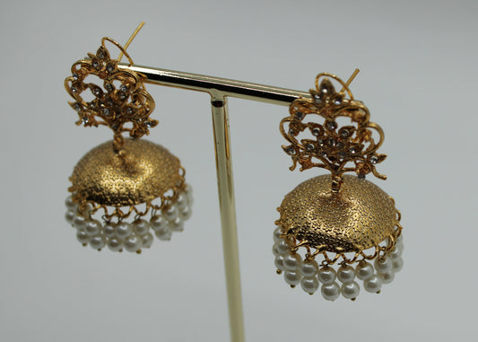Dainty Cubic Zirconia and Faux Pearl Jhumki Set - E7026