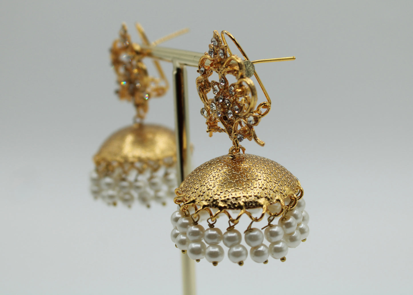 Dainty Cubic Zirconia and Faux Pearl Jhumki Set - E7026