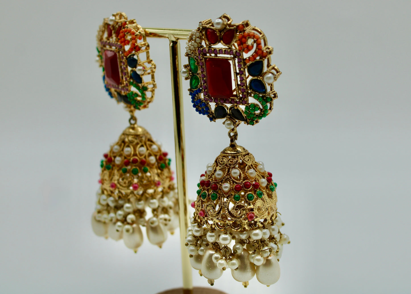 Cubic Zirconia and Faux Pearl Jhumki Set - E7025