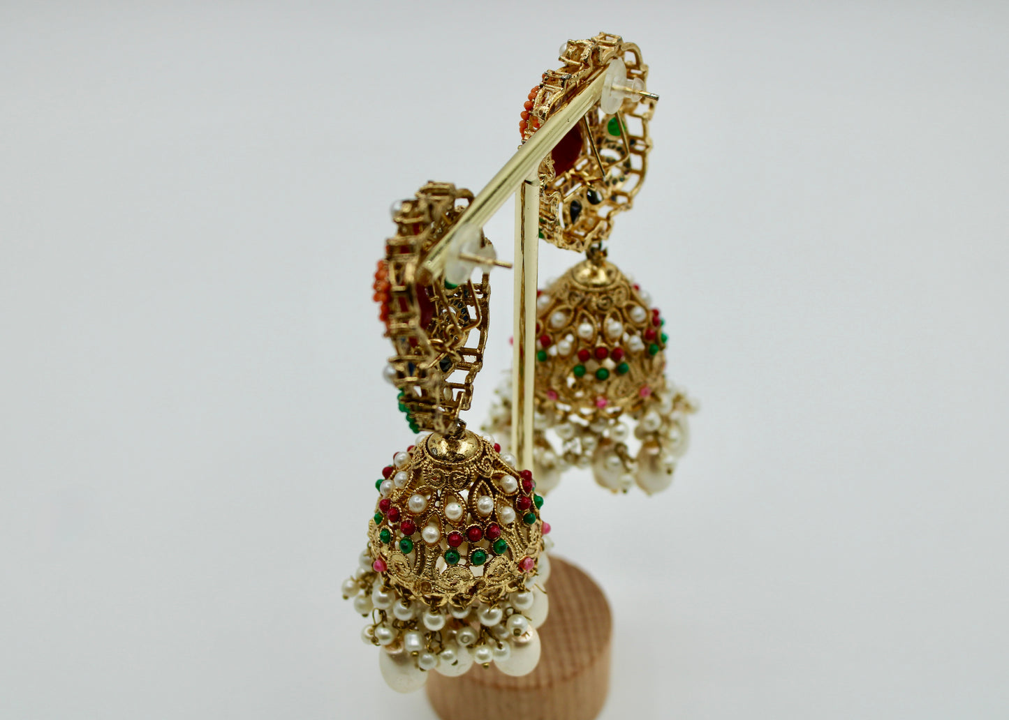 Cubic Zirconia and Faux Pearl Jhumki Set - E7025