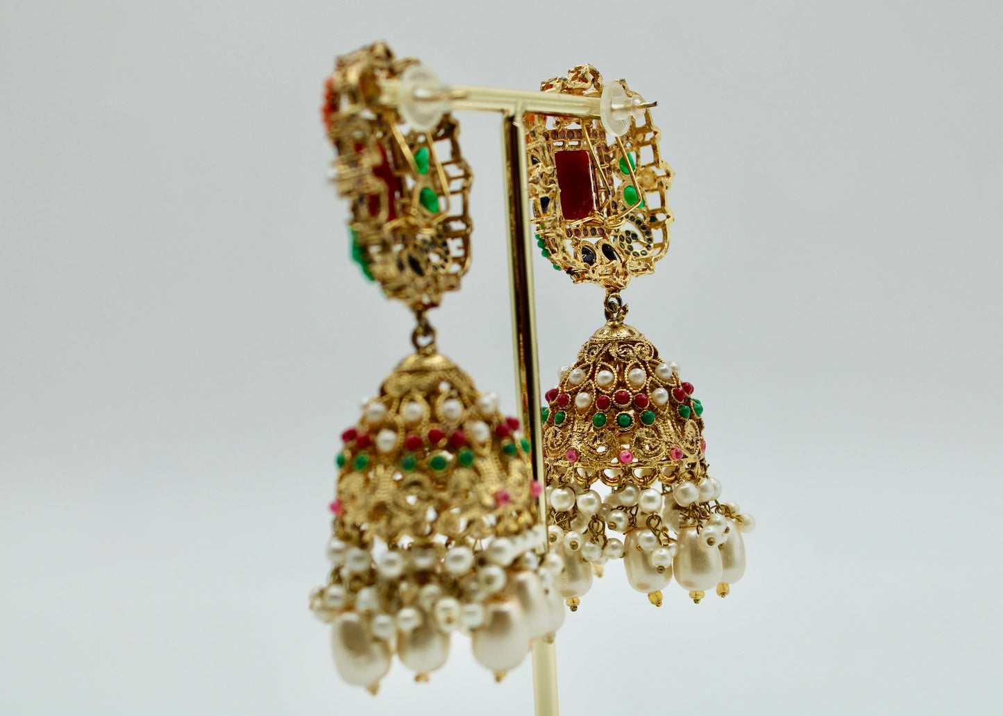 Cubic Zirconia and Faux Pearl Jhumki Set - E7025