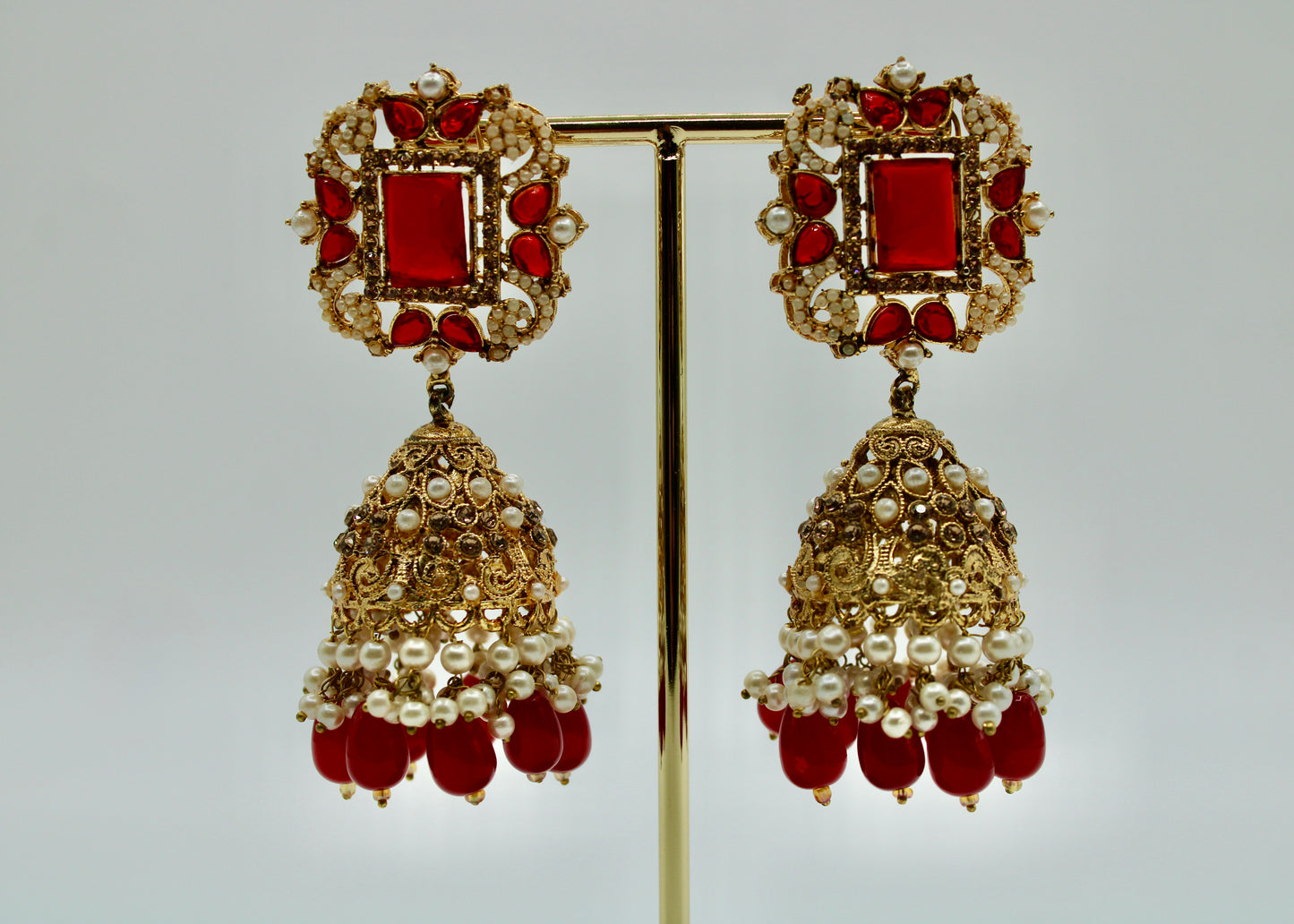 Cubic Zirconia and Faux Pearl Jhumki Set - E7025