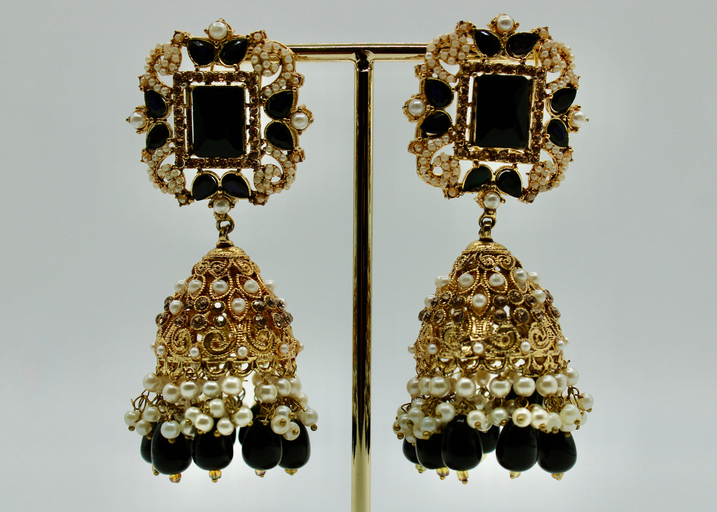 Cubic Zirconia and Faux Pearl Jhumki Set - E7025