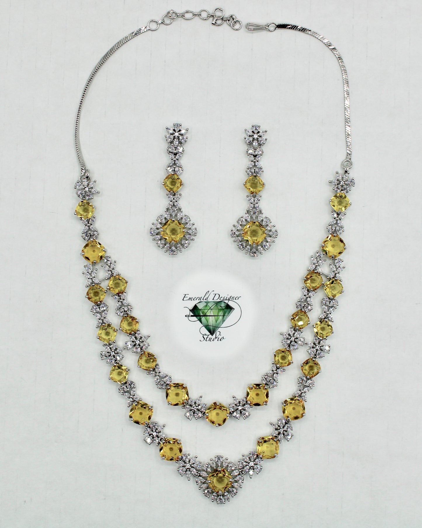 Layered Cubic Zirconia Necklace Set - E805