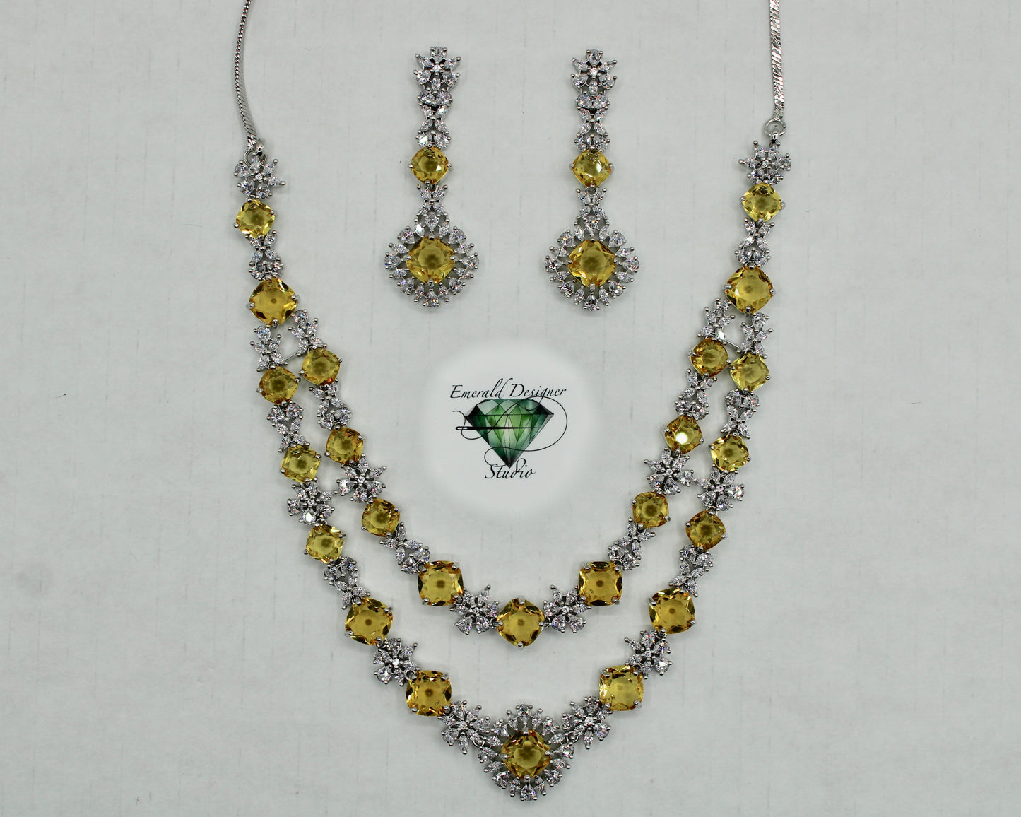 Layered Cubic Zirconia Necklace Set - E805