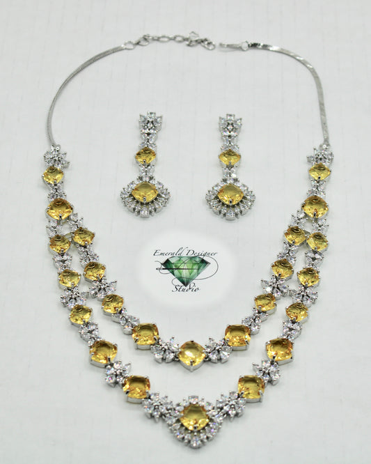 Layered Cubic Zirconia Necklace Set - E805