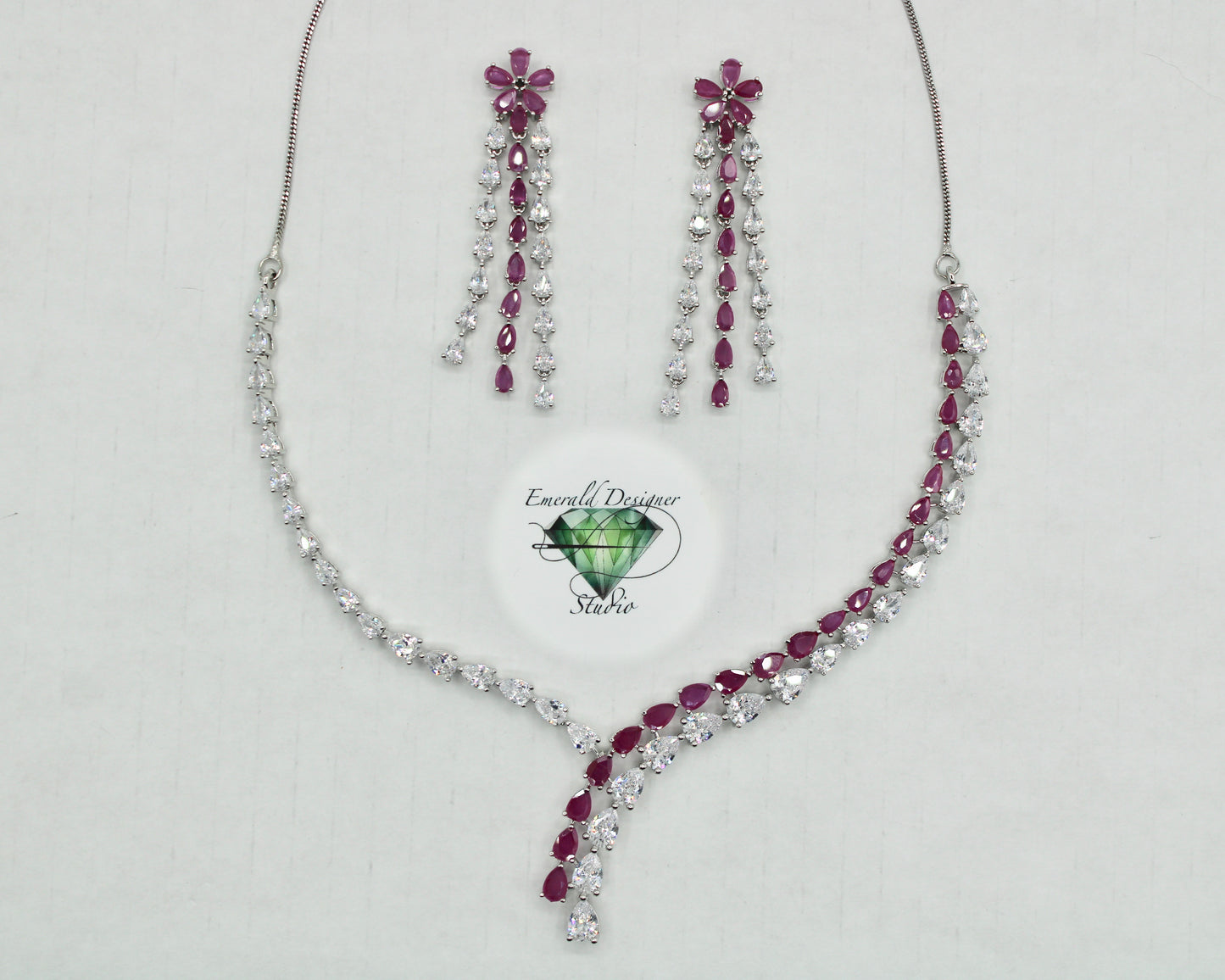 Two-Toned Cubic Zirconia Necklace Set - E808