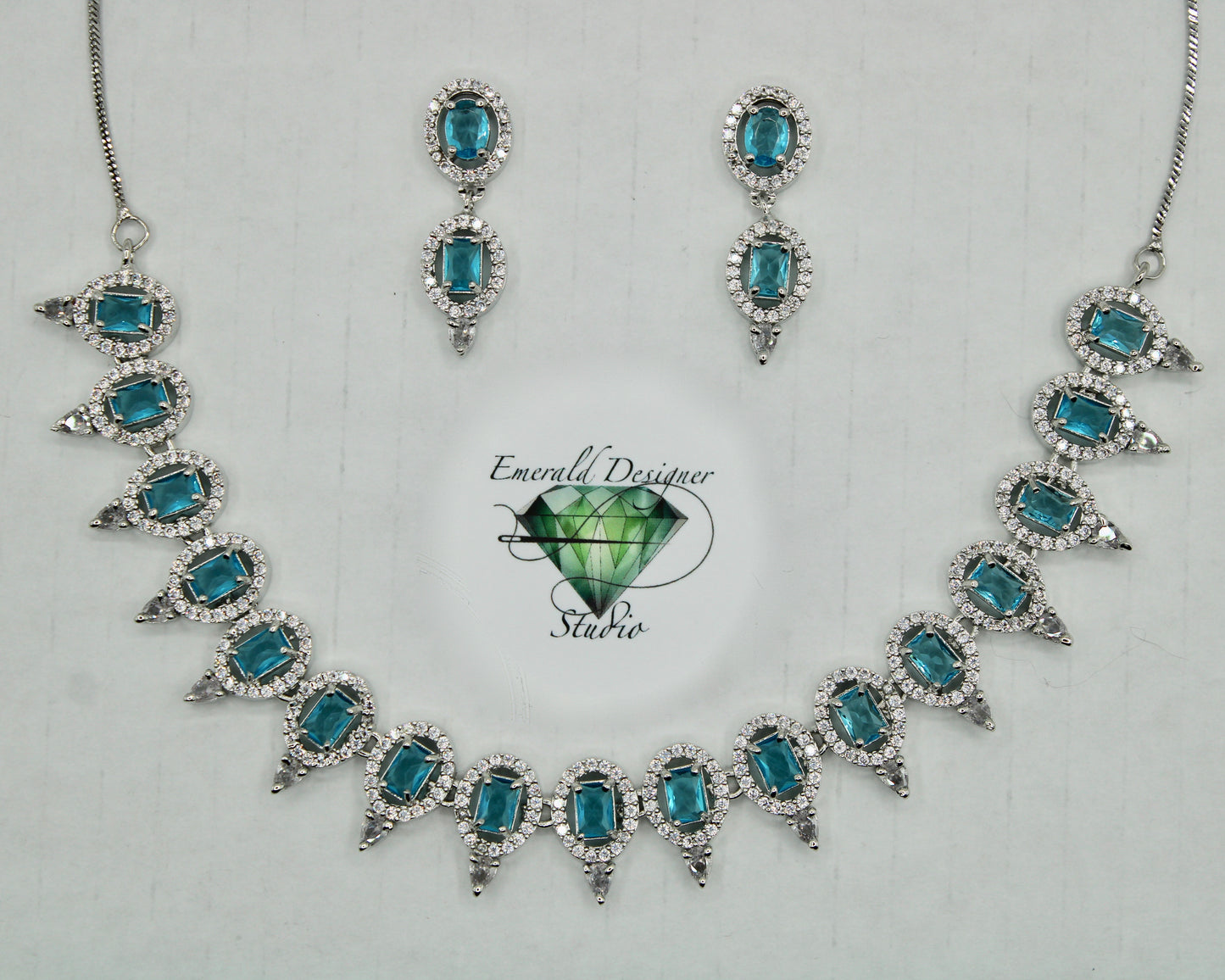 Oval-Cut Cubic Zirconia Necklace Set - E848
