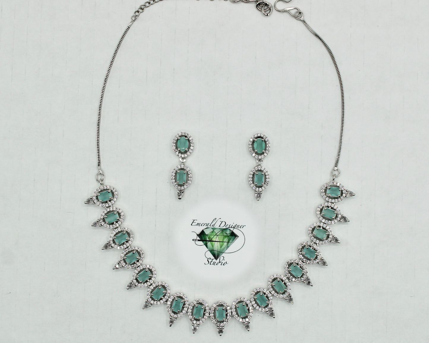 Oval-Cut Cubic Zirconia Necklace Set - E848