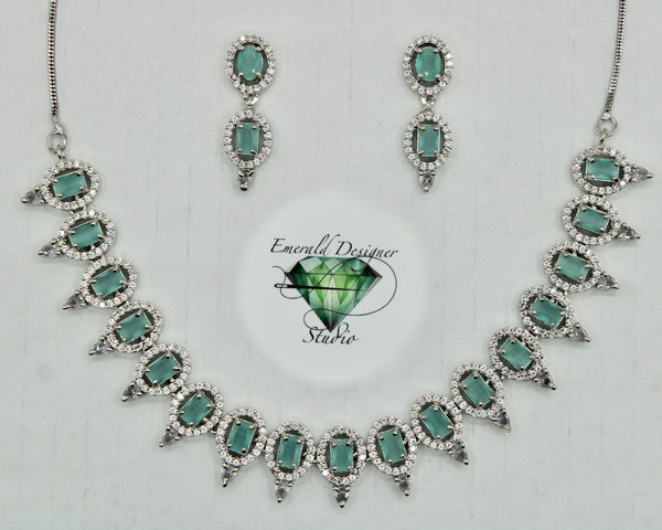 Oval-Cut Cubic Zirconia Necklace Set - E848