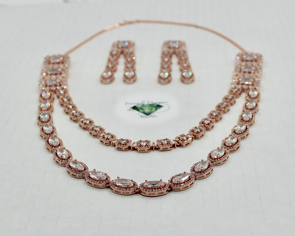 Double-Layered Cubic Zirconia Necklace Set - E870