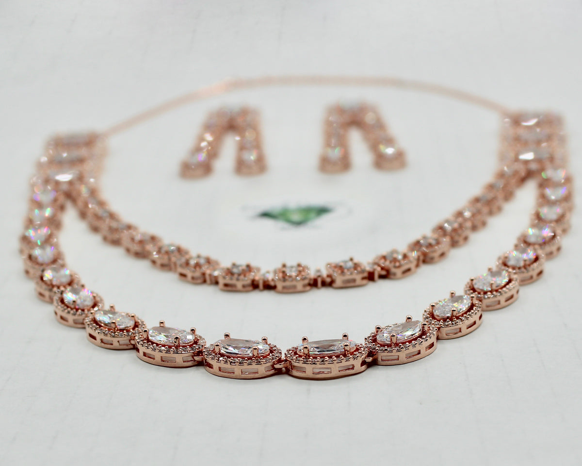 Double-Layered Cubic Zirconia Necklace Set - E870