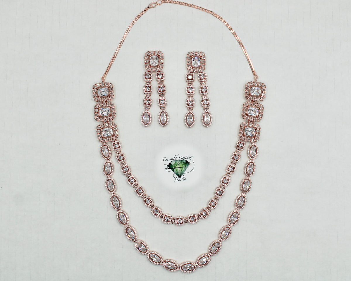 Double-Layered Cubic Zirconia Necklace Set - E870