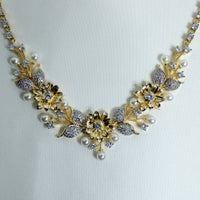 Faux Pearl And Cubic Zirconia Necklace Set - E856