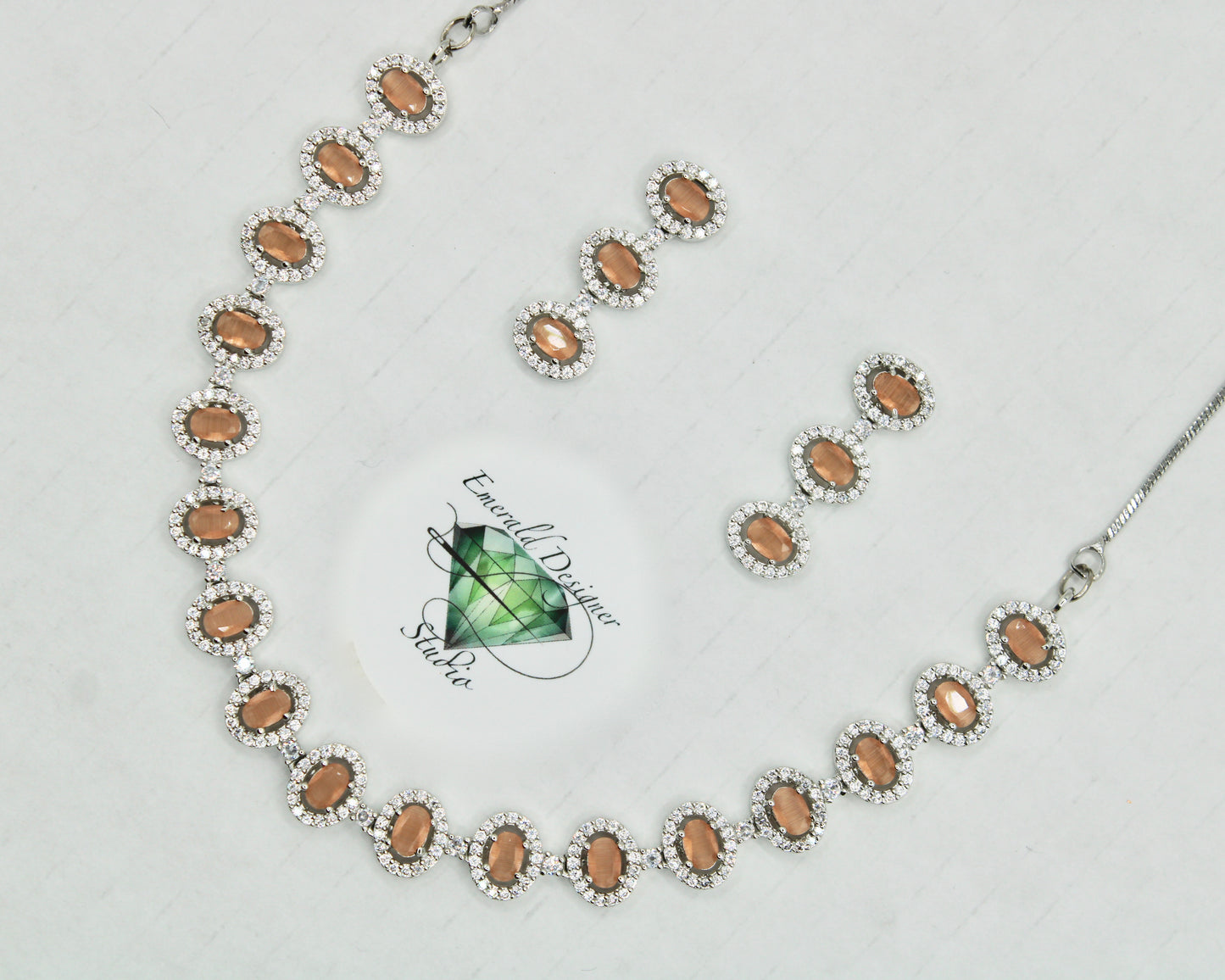Oval-Cut Cubic Zirconia Necklace Set - E846