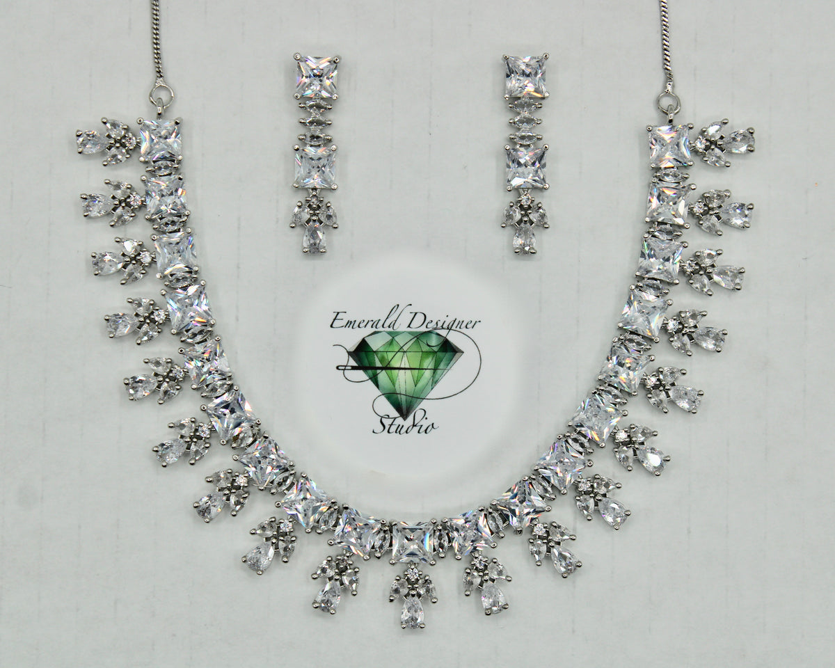 Pear-Cut Cubic Zirconia Necklace Set - E797