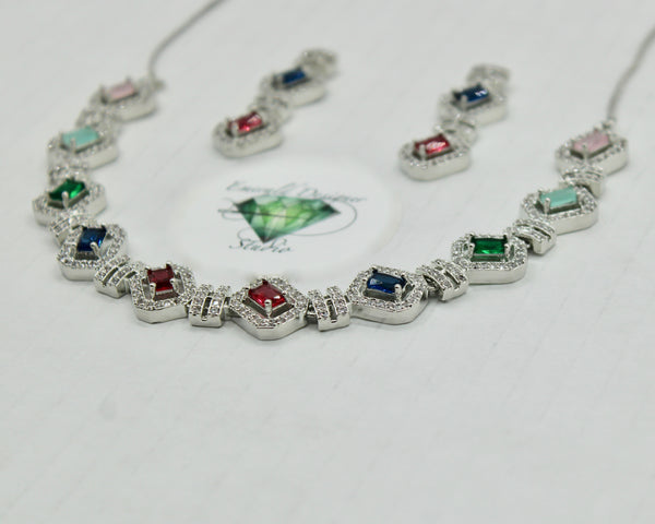 Emerald-Cut Cubic Zirconia Necklace Set - E850