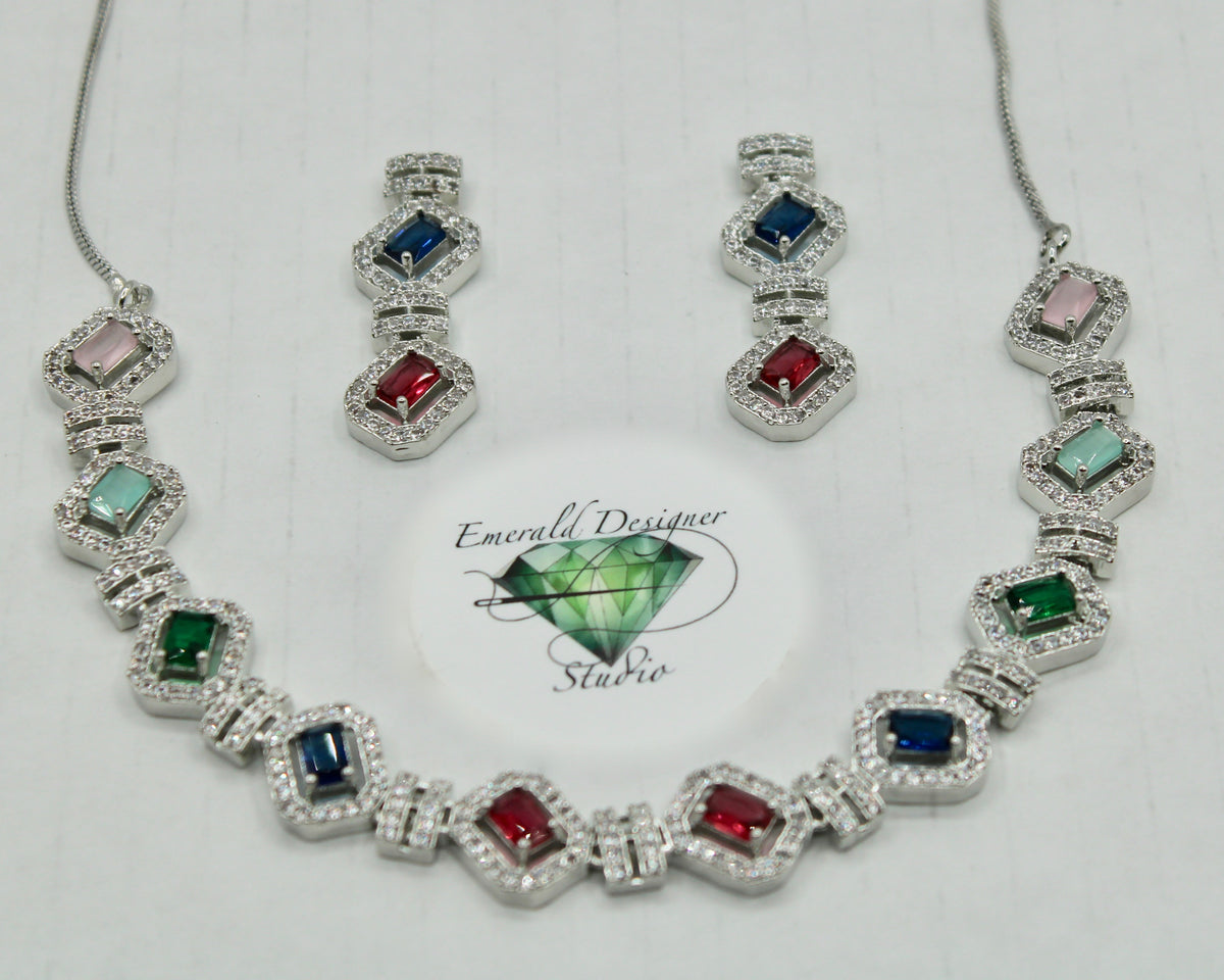 Emerald-Cut Cubic Zirconia Necklace Set - E850