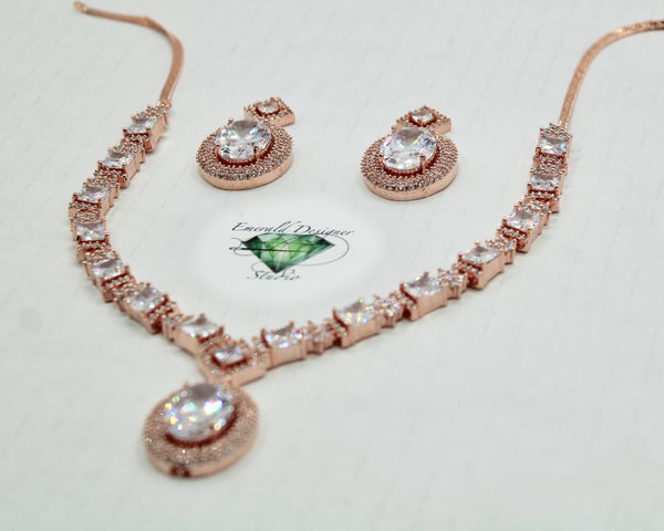 Oval-Cut Cubic Zirconia Necklace Set - E830