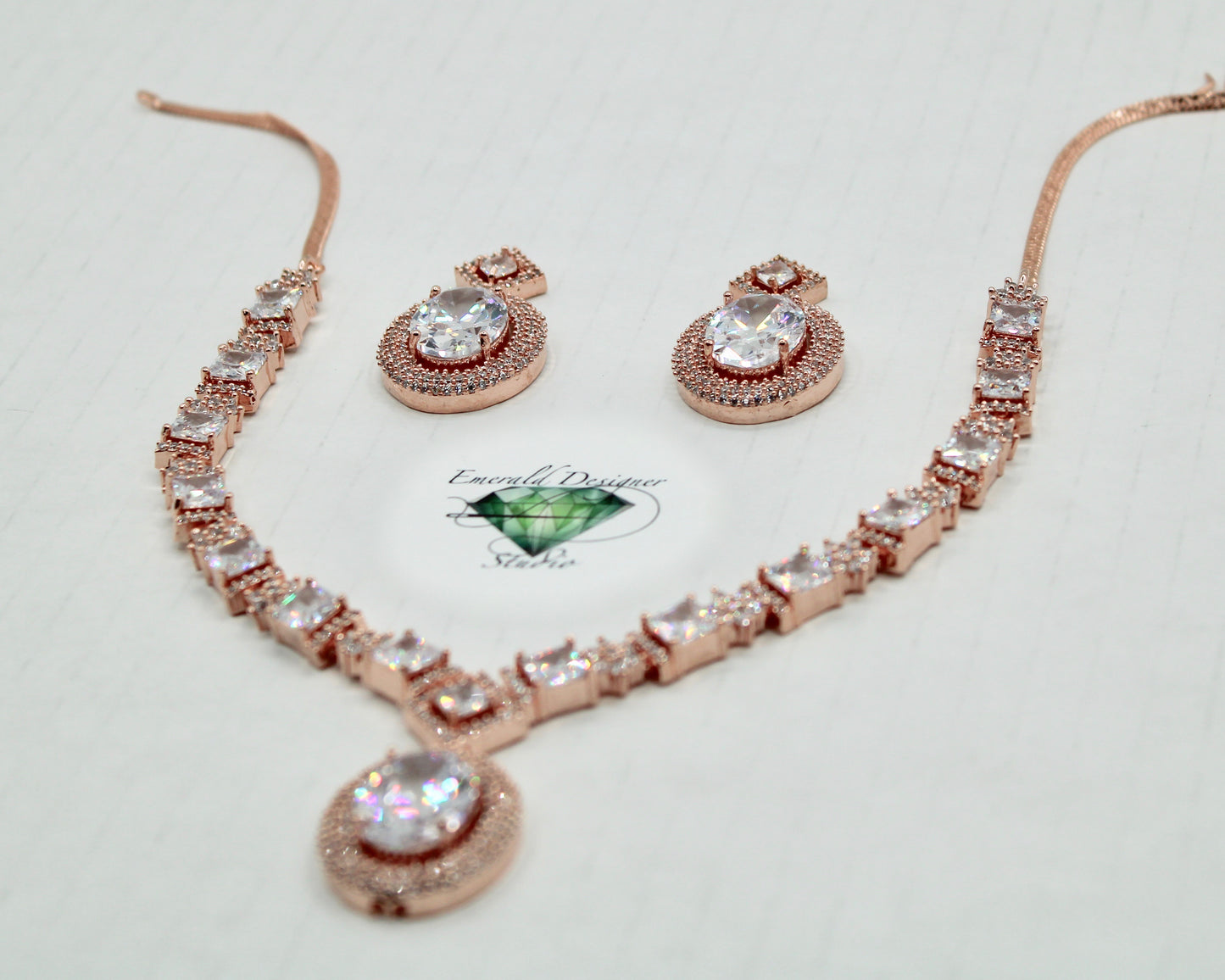 Oval-Cut Cubic Zirconia Necklace Set - E830