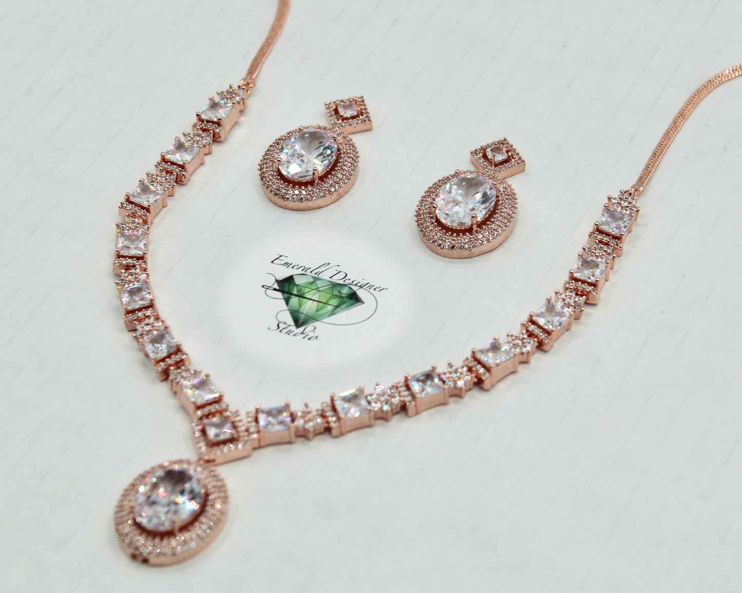 Oval-Cut Cubic Zirconia Necklace Set - E830