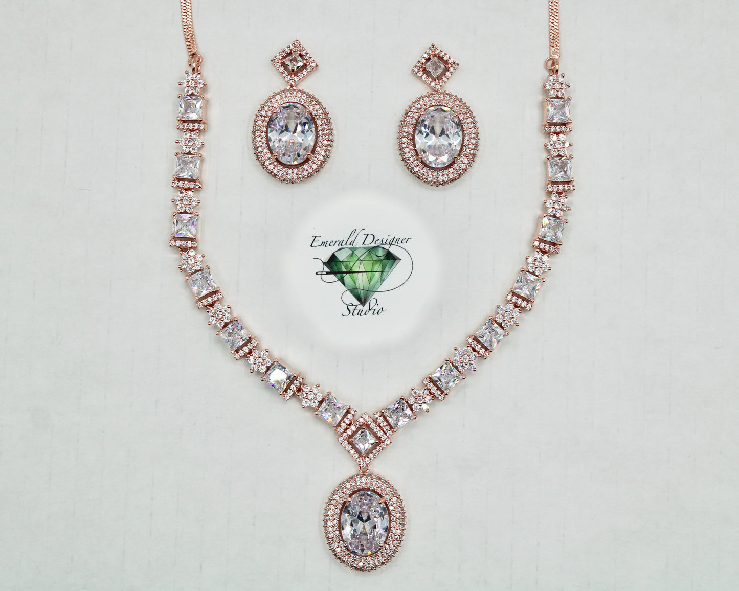 Oval-Cut Cubic Zirconia Necklace Set - E830