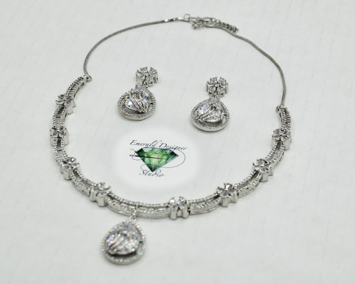 Pear-Cut Cubic Zirconia Necklace Set - E799