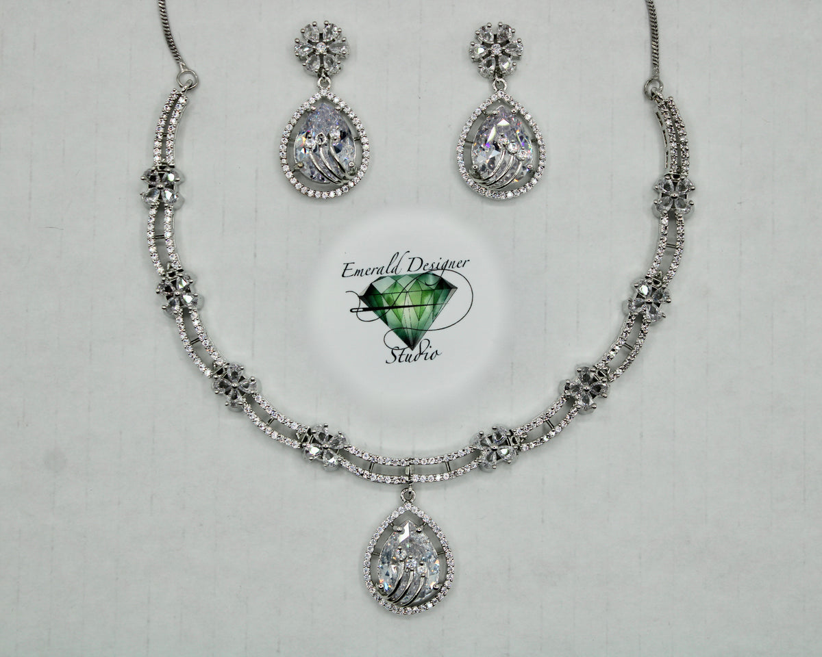 Pear-Cut Cubic Zirconia Necklace Set - E799