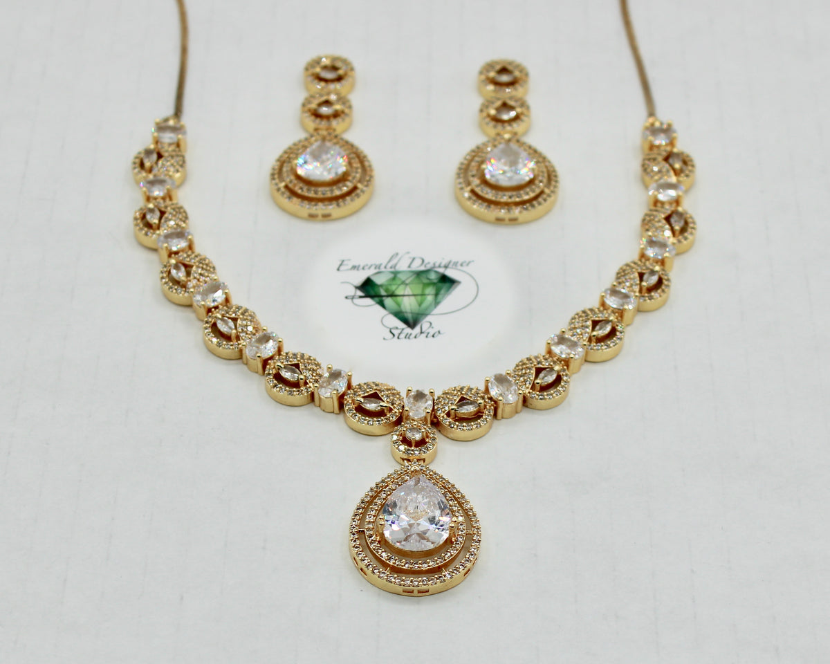 Pear-Cut Cubic Zirconia Necklace Set - E807