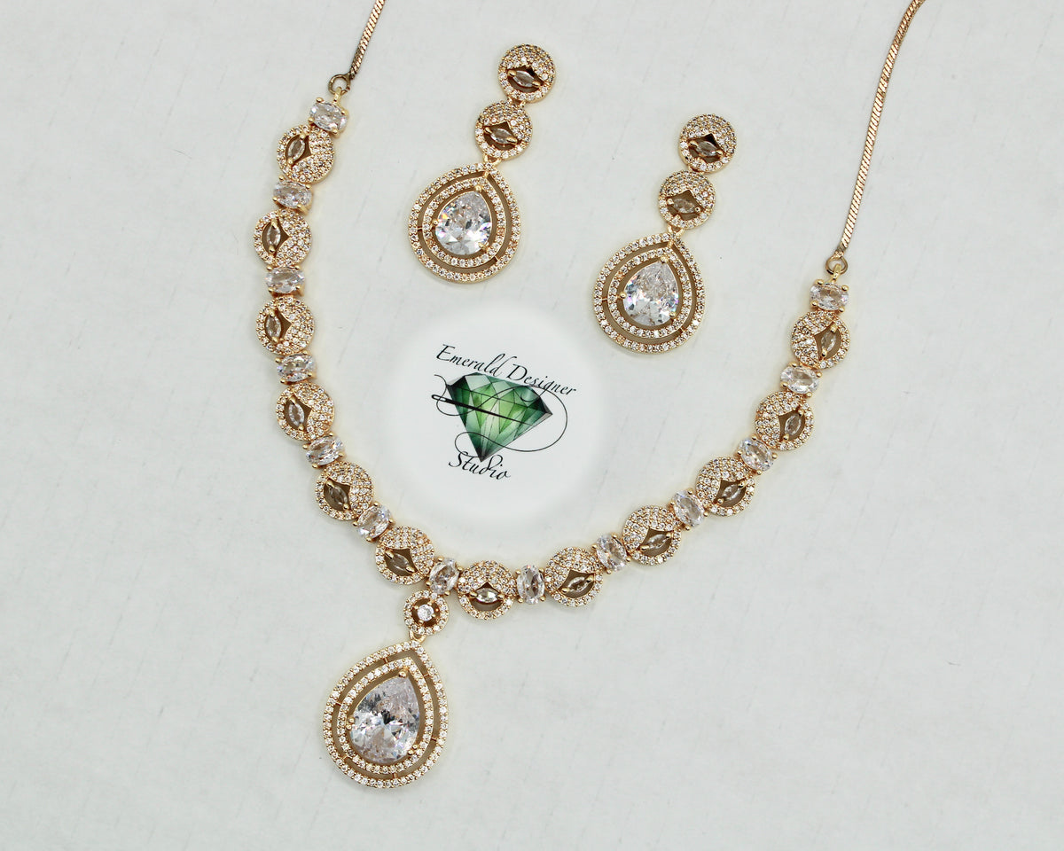 Pear-Cut Cubic Zirconia Necklace Set - E807