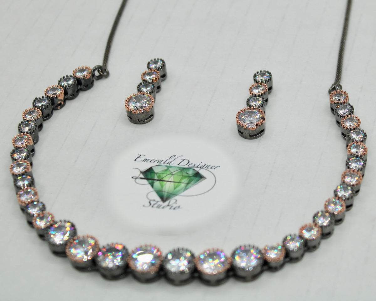 Cubic Zirconia Tennis Necklace Set - E792