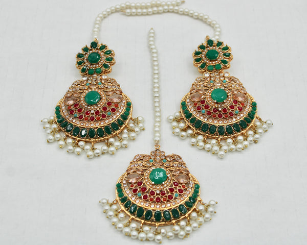 Faux Pearl and Gem Teeka Set - E103