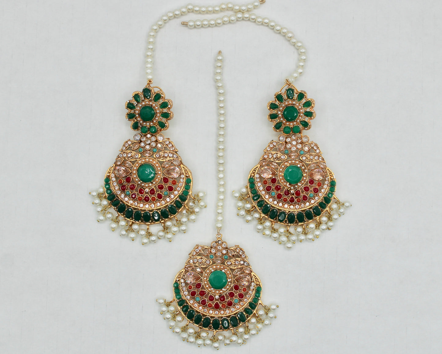 Faux Pearl and Gem Teeka Set - E103