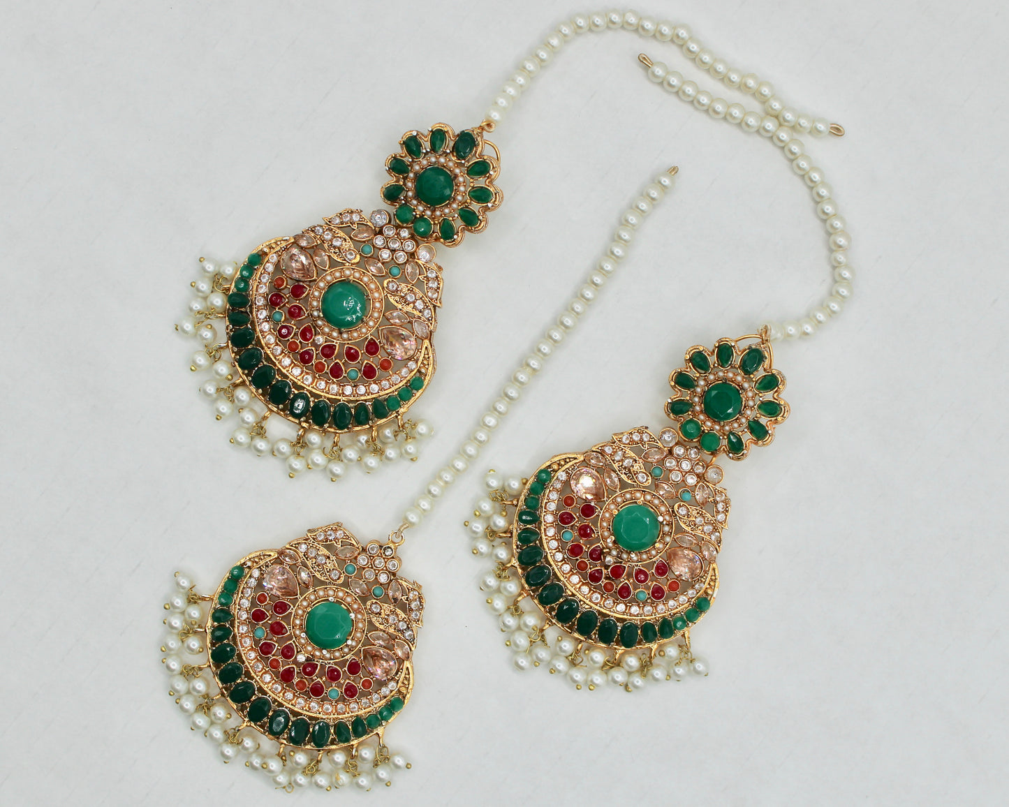 Faux Pearl and Gem Teeka Set - E103