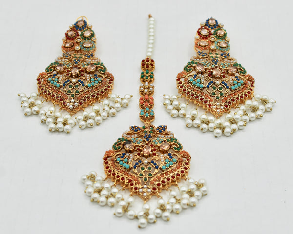 Nauratan and Faux Pearl Teeka Set - E1330