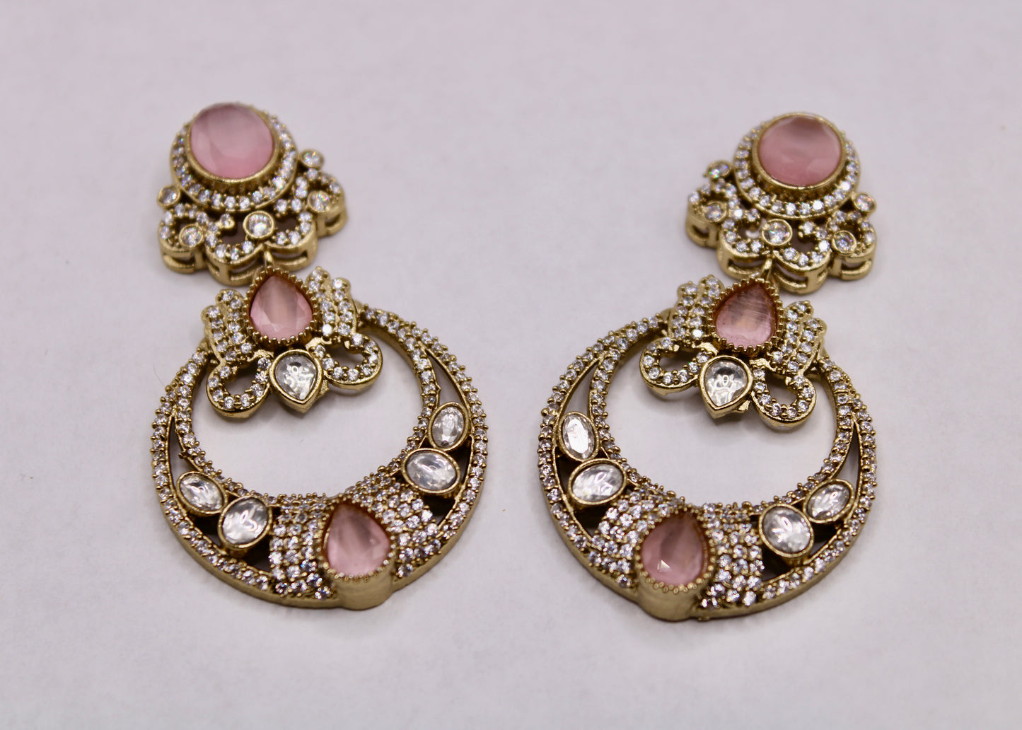 Kundan and Mona Lisa Chand Bali Set- E7090